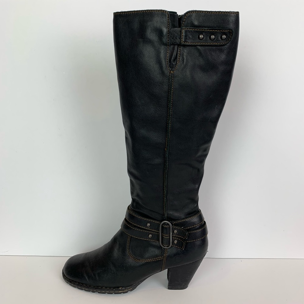 Born leather tall stacked heel knee high boots